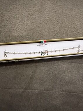 Sterling silver twisted chain and bead bracelet with cross, NIB